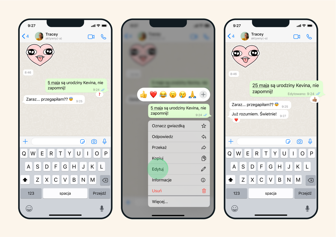 Edycja wysłanych wiadomości na WhatsAppie