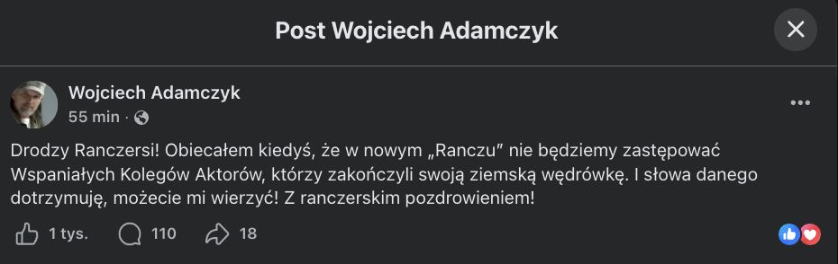 Oświadczenie Wojciecha Adamczyka w sprawie "Rancza"