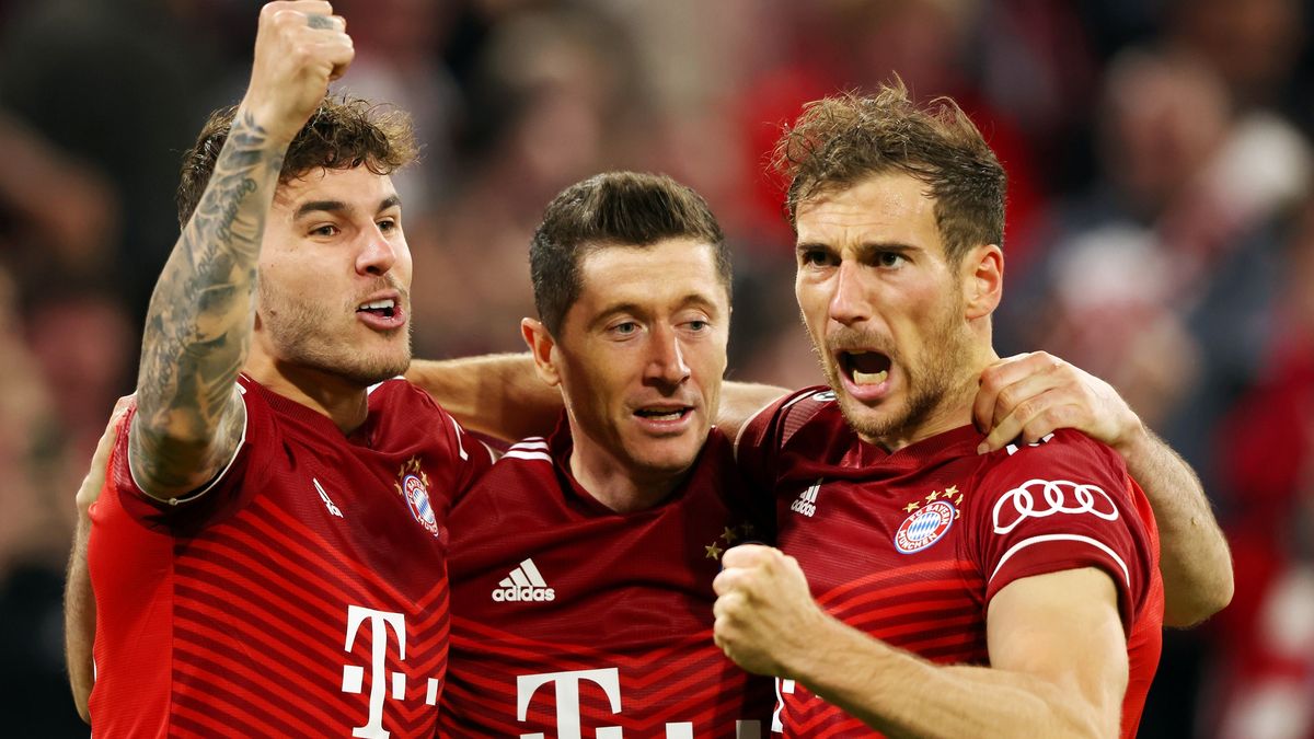 Getty Images / Alexander Hassenstein / Na zdjęciu (od lewej): Lucas Hernandez, Robert Lewandowski i Leon Goretzka