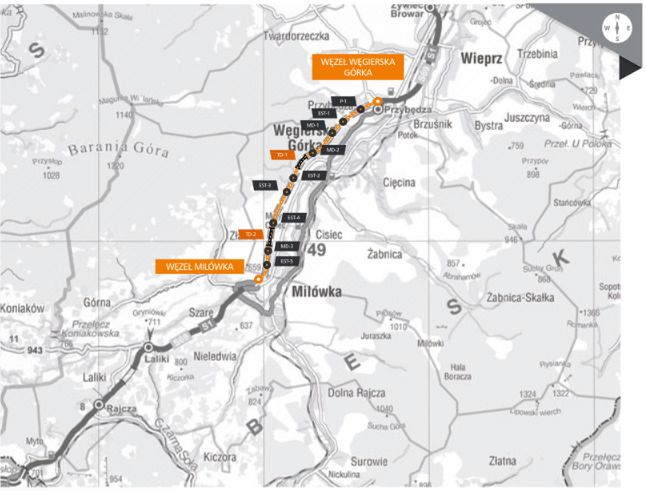 Ze wględu na górzysty teren wykonawca będzie musiał wybudować m.in. dwa tunele o łącznej długości 1,834 km