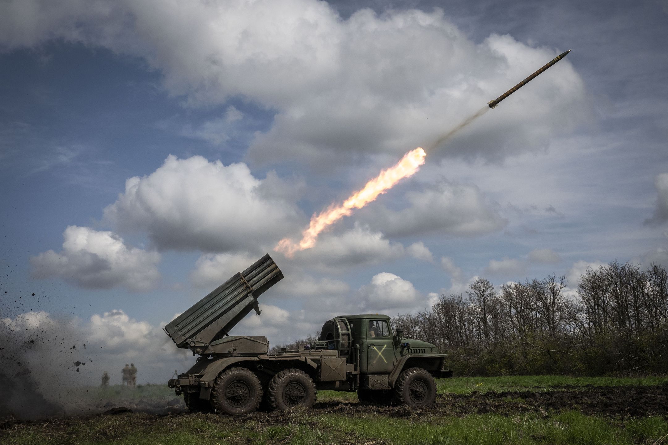 DONETSK OBLAST, UKRAINE - APRIL 24: Grad missile is launched on Donetsk frontline as the Russia-Ukraine war continues in Donetsk Oblast, Ukraine on April 24, 2023. (Photo by Muhammed Enes Yildirim/Anadolu Agency via Getty Images)