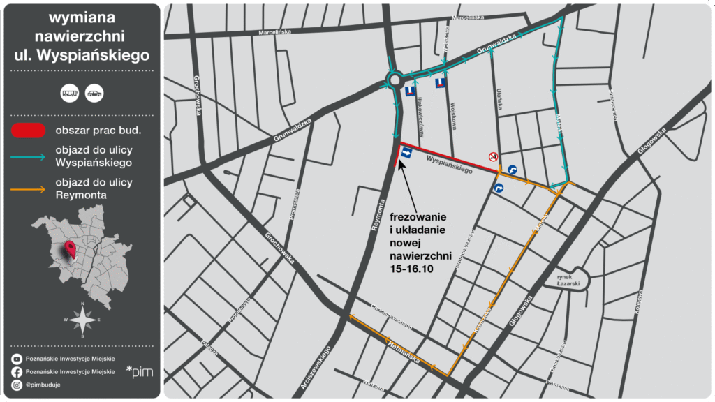 Poznań: Nowa nawierzchnia na ul. Wyspiańskiego. Od dziś zmiany w ruchu