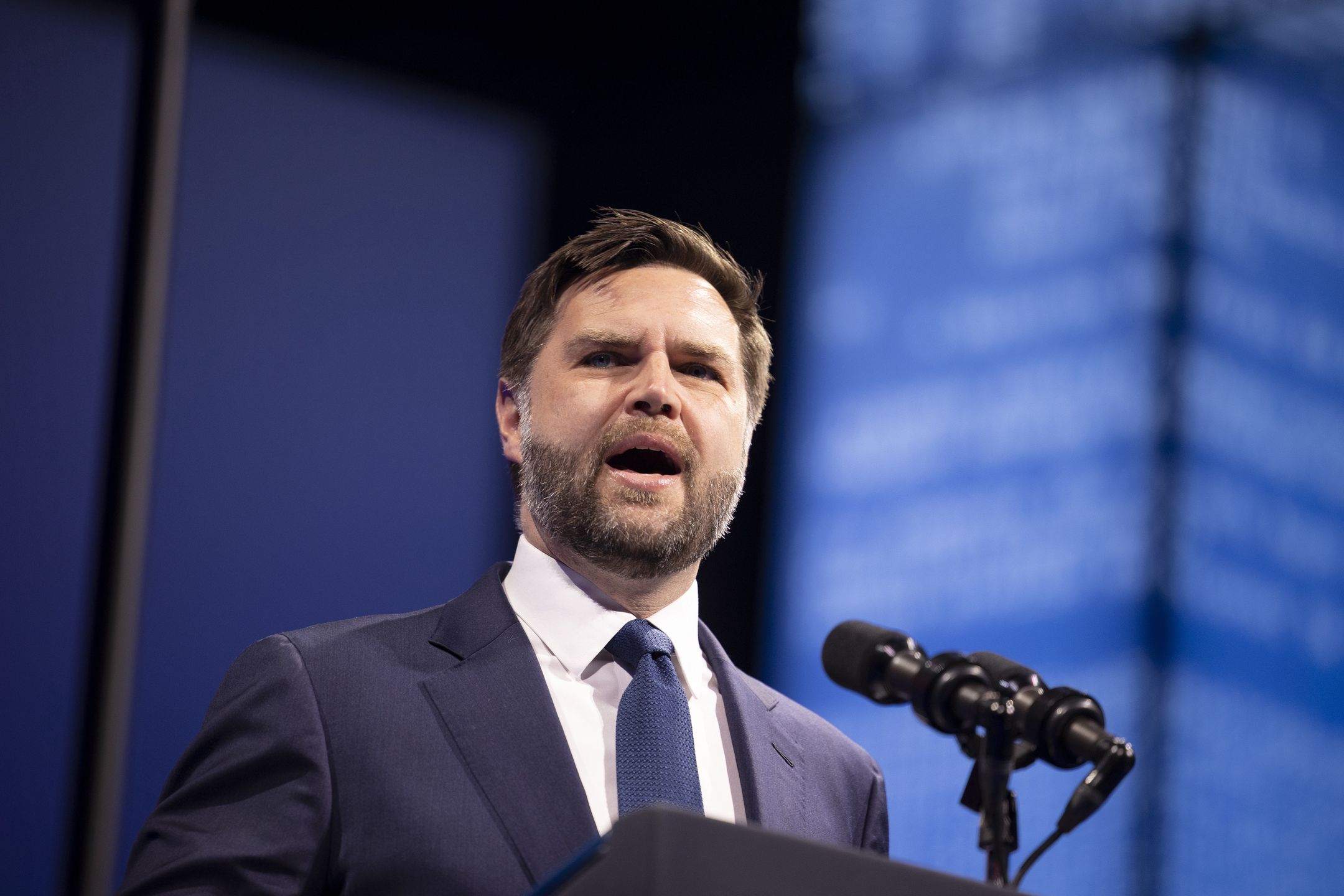 US Vice President JD Vance speaks during the Bitcoin 2025 conference in Las Vegas, Nevada, US, on Wednesday, May 28, 2025. The event will examine Bitcoin's evolving global impact, with speakers from education, policy, finance, and technology. Photographer: Ronda Churchill/Bloomberg via Getty Images