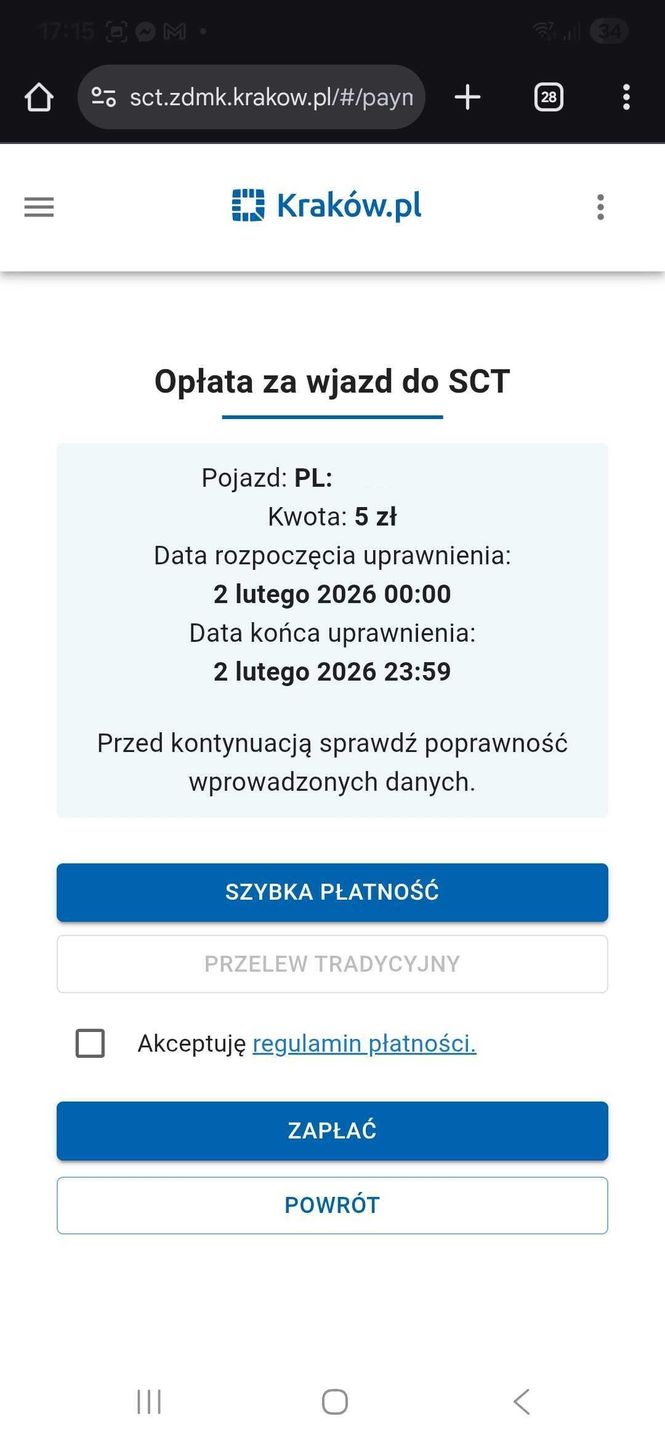 Jak opłacić wjazd do SCT w Krakowie?