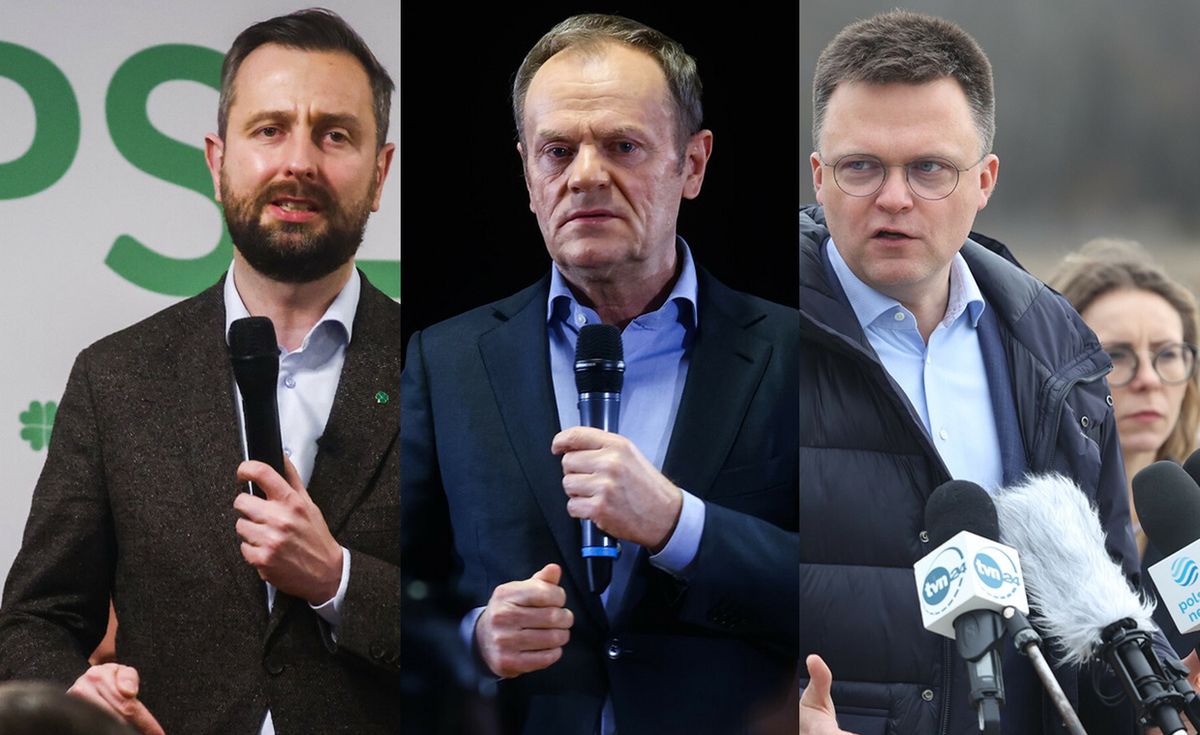 Od lewej: Władysław Kosiniak-Kamysz, Donald Tusk, Szymon Hołownia