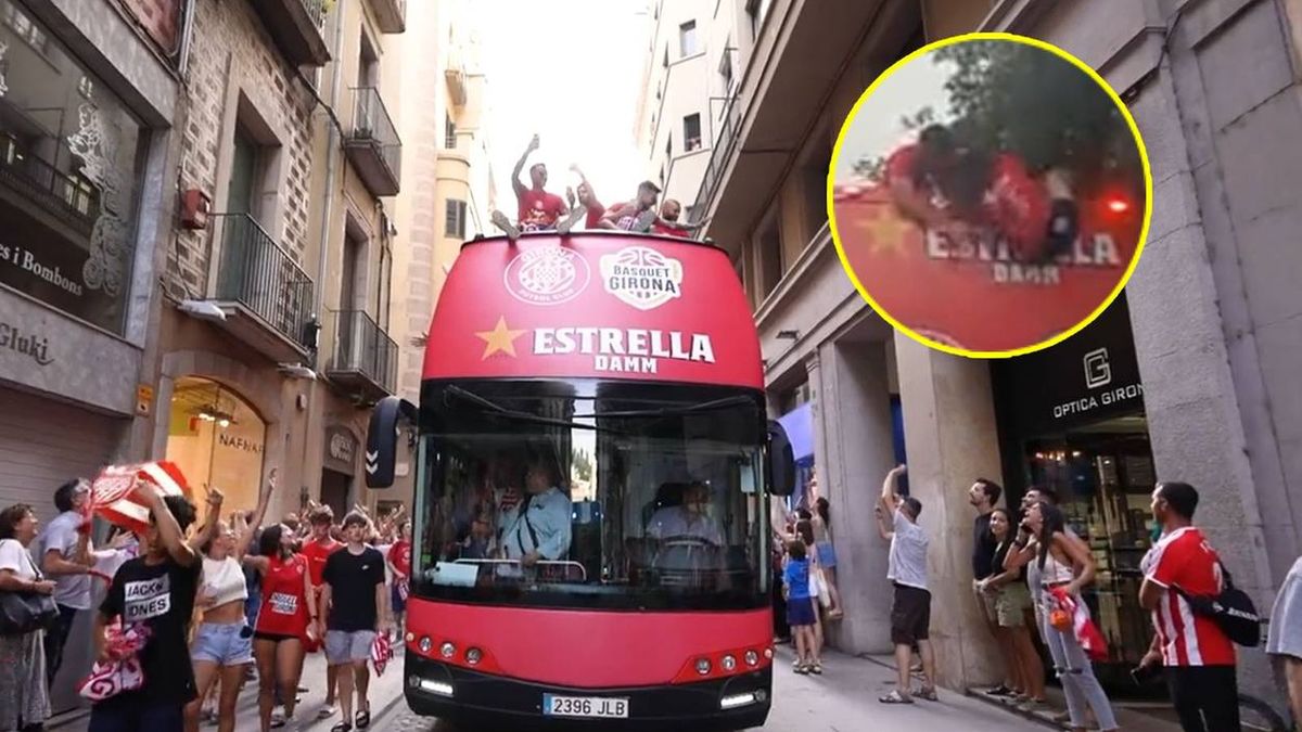 Zdjęcie okładkowe artykułu: Twitter / Girona/Nuri Margui / Na zdjęciu: Feta Girony po awansie/ w kółeczku: piłkarz ratuje fotograf drużyny