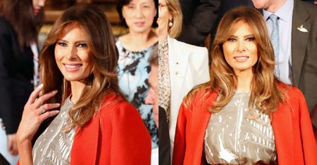 Elegancka Melania Trump w czerwonym płaszczu na spotkaniu pierwszych dam (ZDJĘCIA)