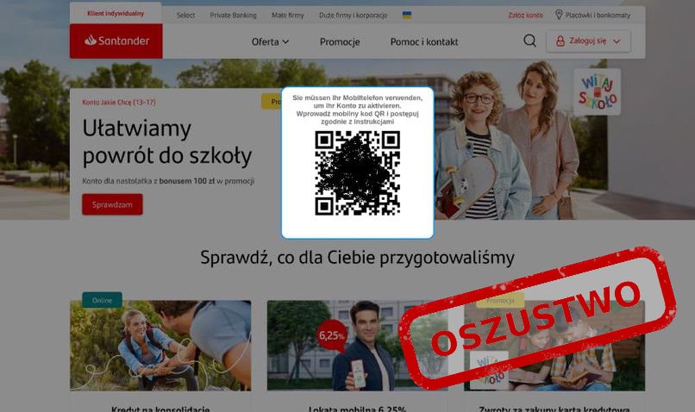 Fałszywa strona z kodem QR