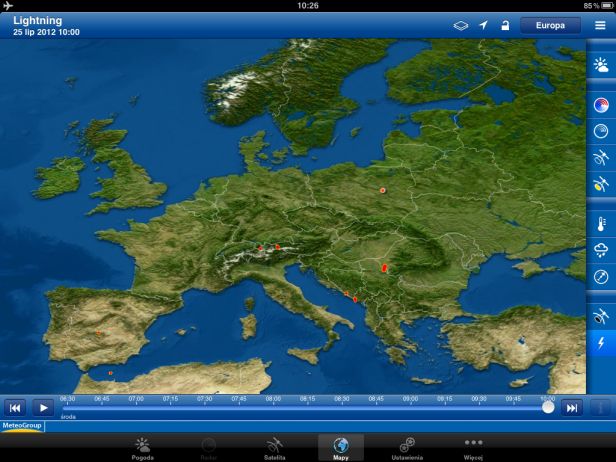 Śledź burze w aplikacji WeatherPro dla iPada 1