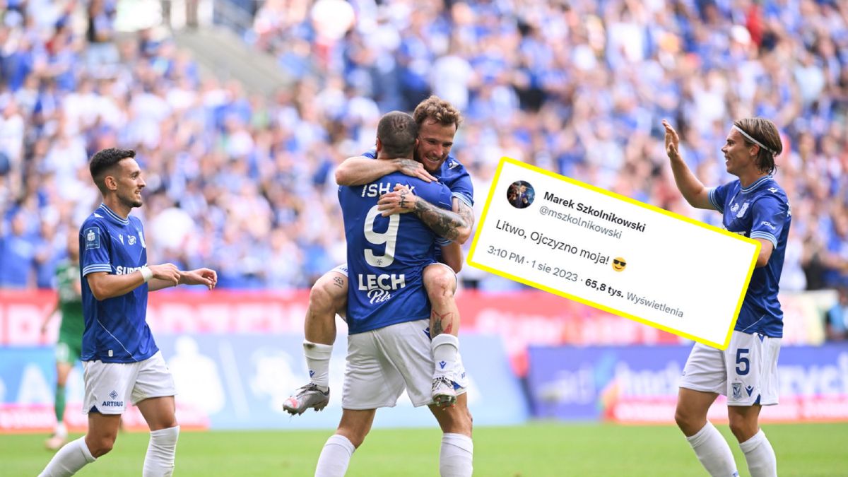 PAP / Jakub Kaczmarczyk / Marek Szkolnikowski/Twitter / Na zdjęciu: piłkarze Lecha Poznań i wpis Marka Szkolnikowskiego