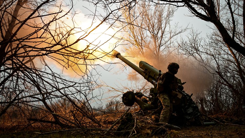 Soldiers of an artillery crew of the Rifle Battalion Special Unit of the Main Department of the National Police in the Zaporizhzhia region fire a 122-mm howitzer D-30 at the positions of Russian troops in the Zaporizhzhia direction in the Zaporizhzhia region, southeastern Ukraine, on January 11, 2025. NO USE RUSSIA. NO USE BELARUS. (Photo by Ukrinform/NurPhoto via Getty Images)