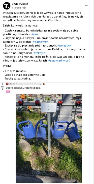 Konewki na kaucję znajdują się na kilku lubelskich cmentarzach 