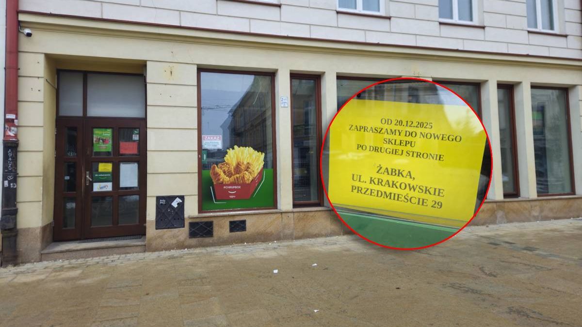 Zamknięta Żabka przy deptaku pod adresem ul. Krakowskie Przedmieście 36