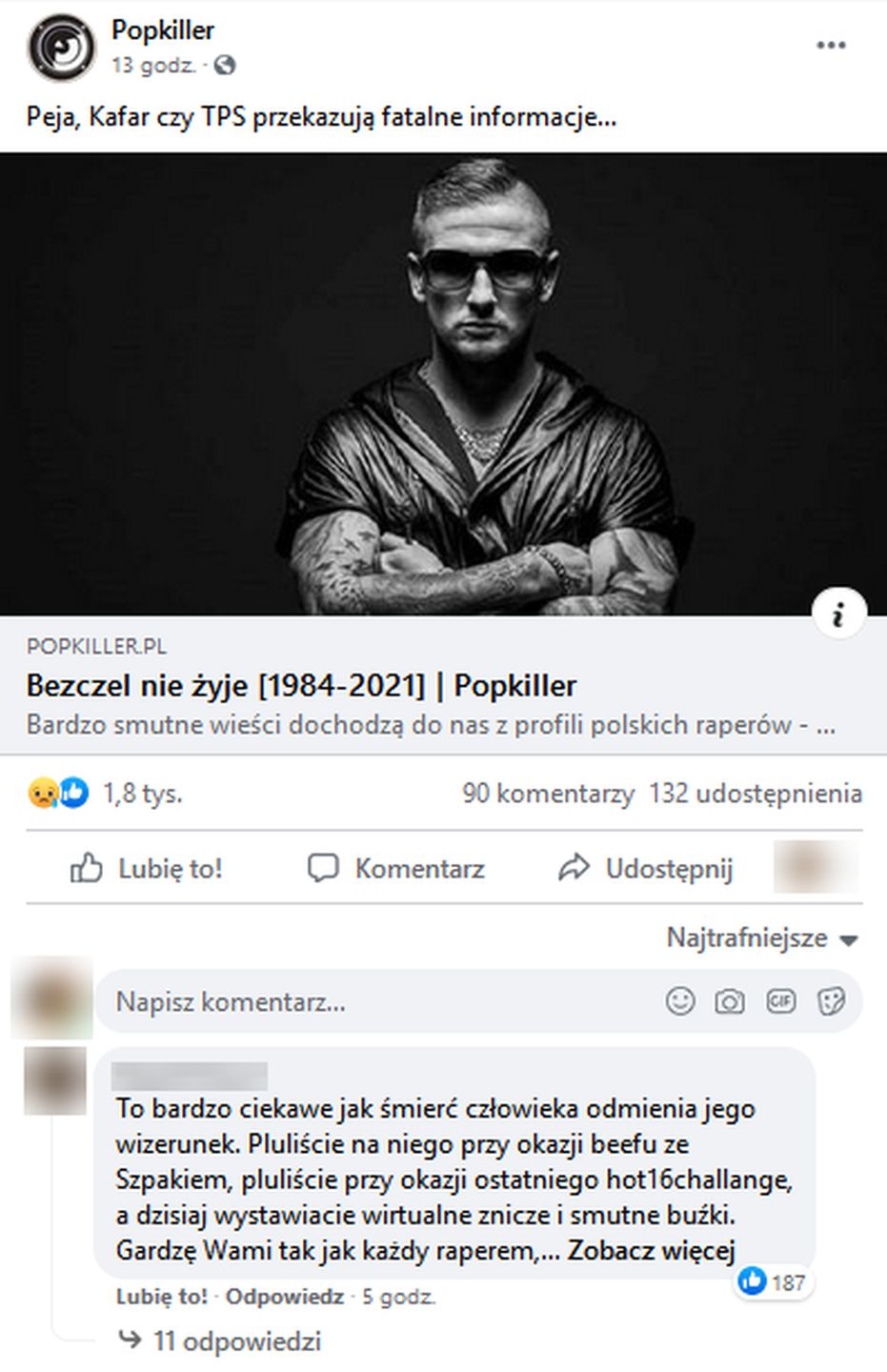 Internauci komentują poruszenie po śmierci Bezczela