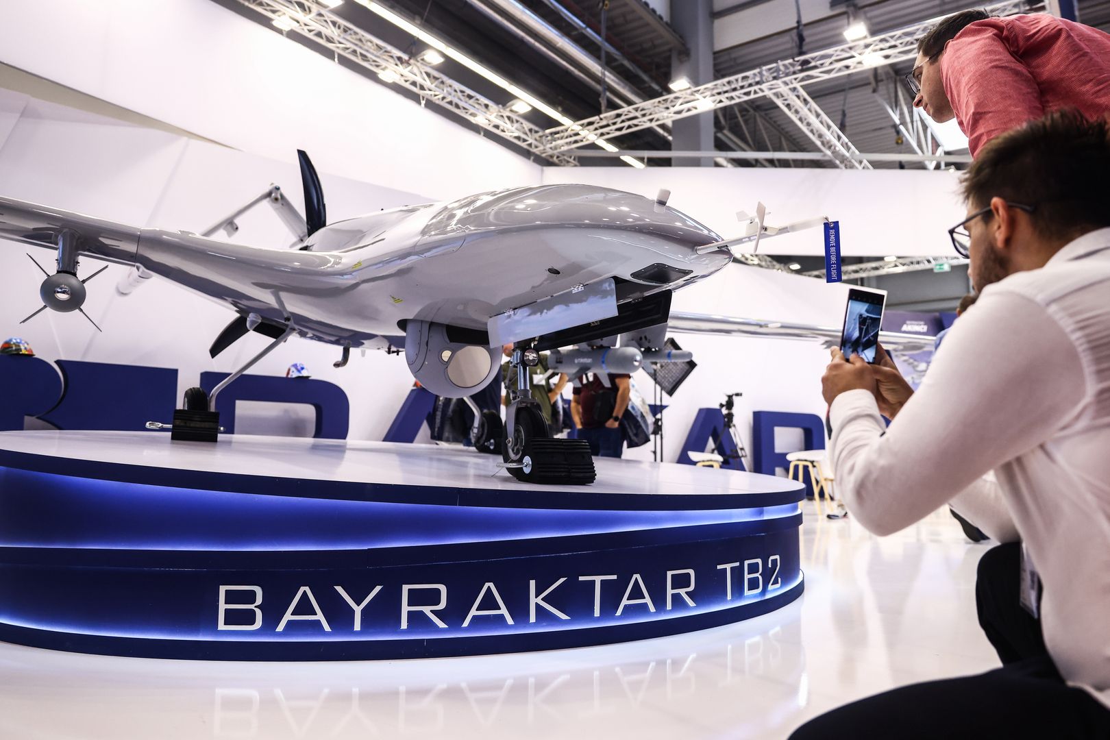 Bayraktar TB2 drone is seen at the 30th International Defence Industry Exhibition MSPO in Kielce, Poland on September 6, 2022.   (Photo by Beata Zawrzel/NurPhoto via Getty Images)