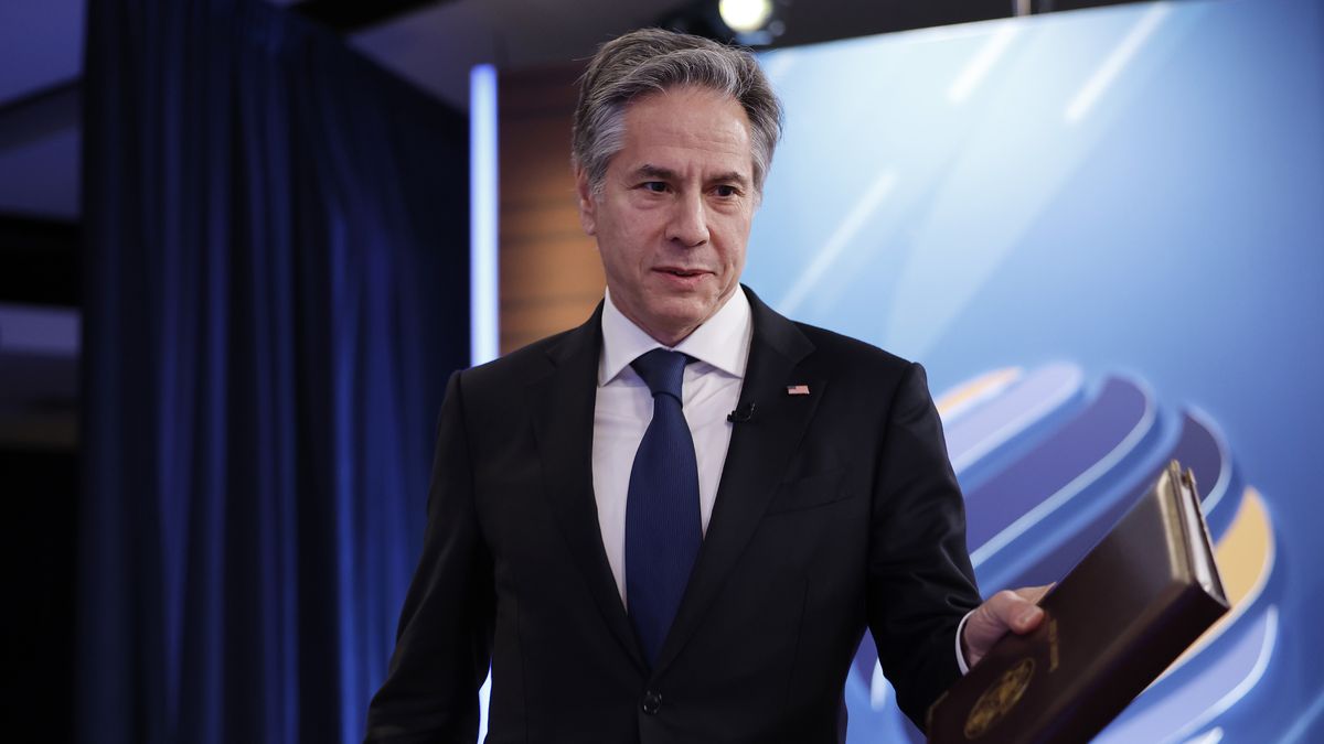 WASHINGTON, DC - MARCH 29: U.S. Secretary of State Antony Blinken arrives for the Summit for Democracy Virtual Plenary session from the South Court Auditorium in the Eisenhower Executive Office Building on March 29, 2023 in Washington, DC. President Joe Biden delivered remarks, titled 'Democracy Delivering on Global Challenges,' focused on working against autocracy around the world. (Photo by Chip Somodevilla/Getty Images)