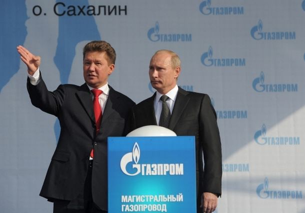 Aleksiej Miller i Władimir Putin podczas otwierania gazociągu<br/>Sachalin-Władywostok
