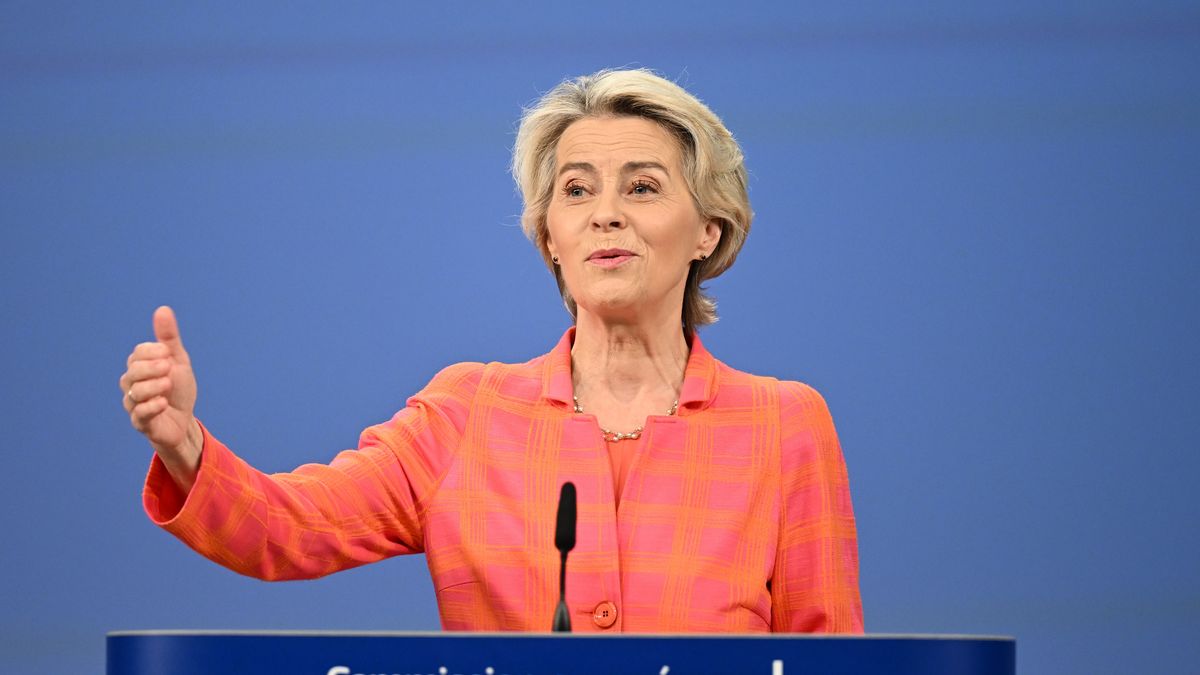 BRUSSELS, BELGIUM - SEPTEMBER 19: European Commission President Ursula von der Leyen and International Energy Agency's (IEA) Executive Director Fatih Birol (not seen) hold a joint press conference on the issue of energy security in Ukraine during the winter period at EU headquarters in Brussels, Belgium on September 19, 2024. (Photo by Dursun Aydemir/Anadolu via Getty Images)