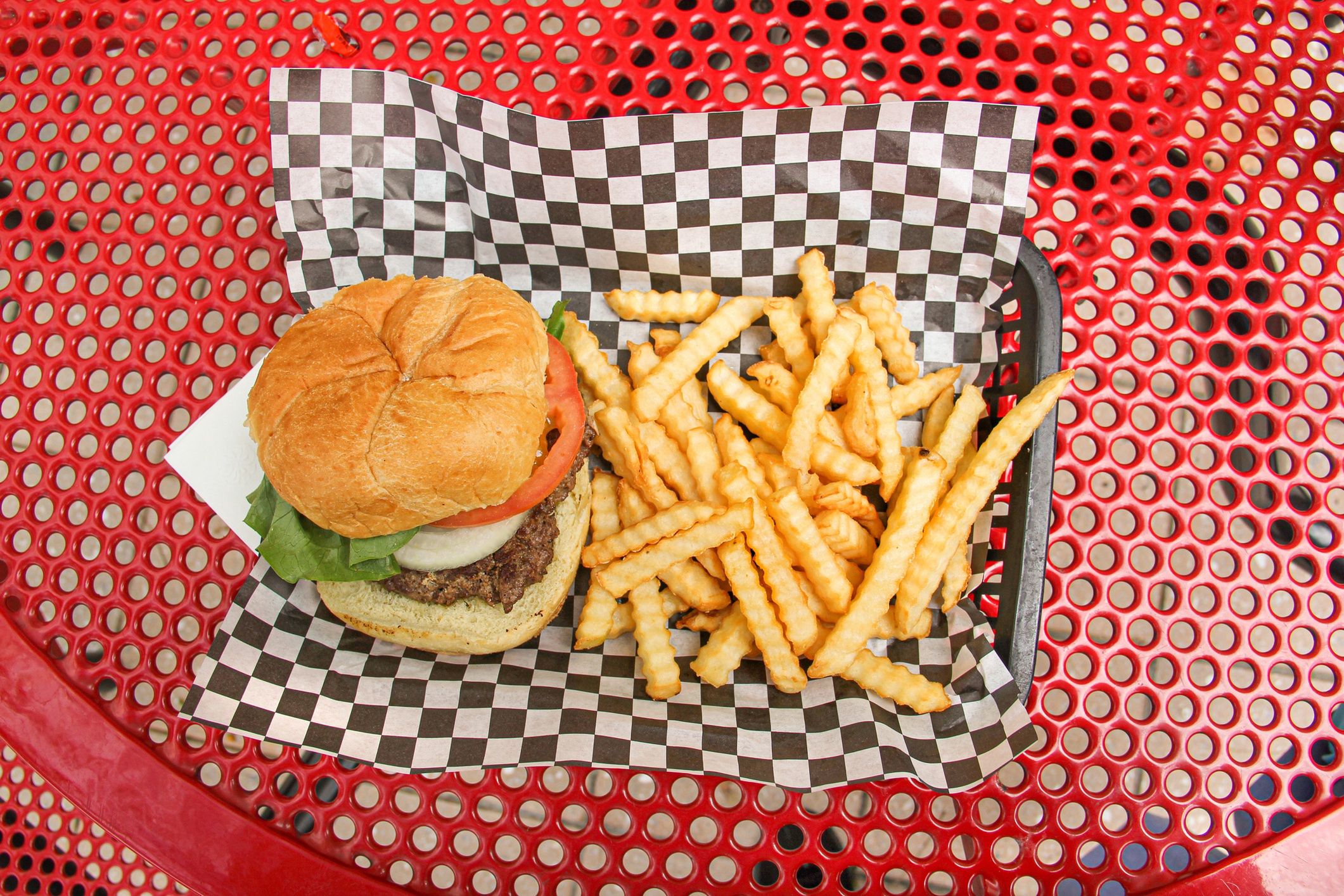 Hamburger and French Fries on Tray OutdoorsImage by Marie LaFauci