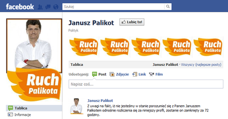 Kryzys Palikota. Niepłacenie faktur, ale na fałszywym fanpage'u