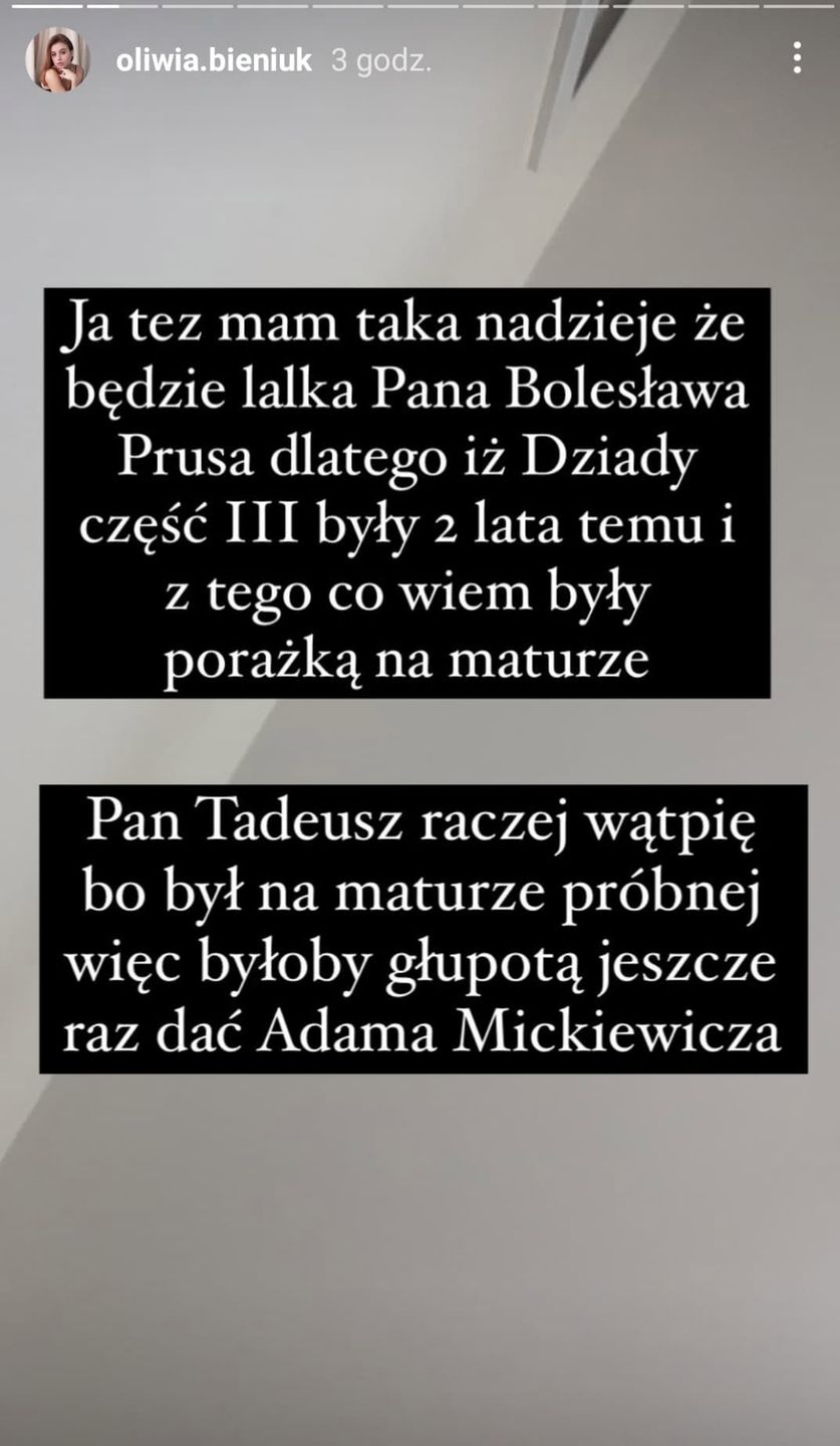 Oliwia Bieniuk rozprawia z fanami o maturze z języka polskiego