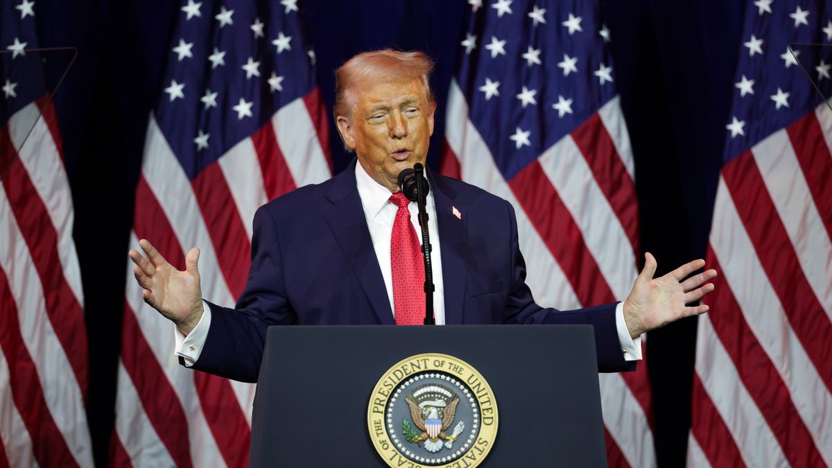 WASHINGTON, DC - JANUARY 06: U.S. President Donald Trump addresses a House Republican retreat at The John F. Kennedy Center for the Performing Arts on January 06, 2026 in Washington, DC. House Republicans will discuss their 2026 legislative agenda at the meeting. (Photo by Alex Wong/Getty Images)