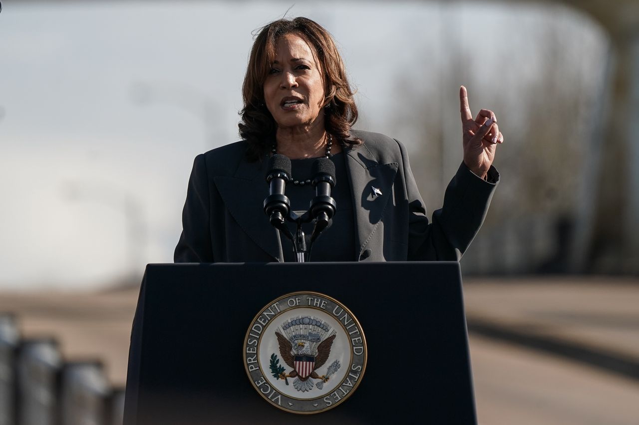 SELMA, ALABAMA - MARCH 3: U.S. Vice President Kamala Harris speaks on the 59th commemoration of the Bloody Sunday Selma bridge crossing on March 3, 2024 in Selma, Alabama. Harris called for an "immediate ceasefire" in Gaza in her remarks but reiterated that Israel has "a right to defend itself."  (Photo by Elijah Nouvelage/Getty Images)