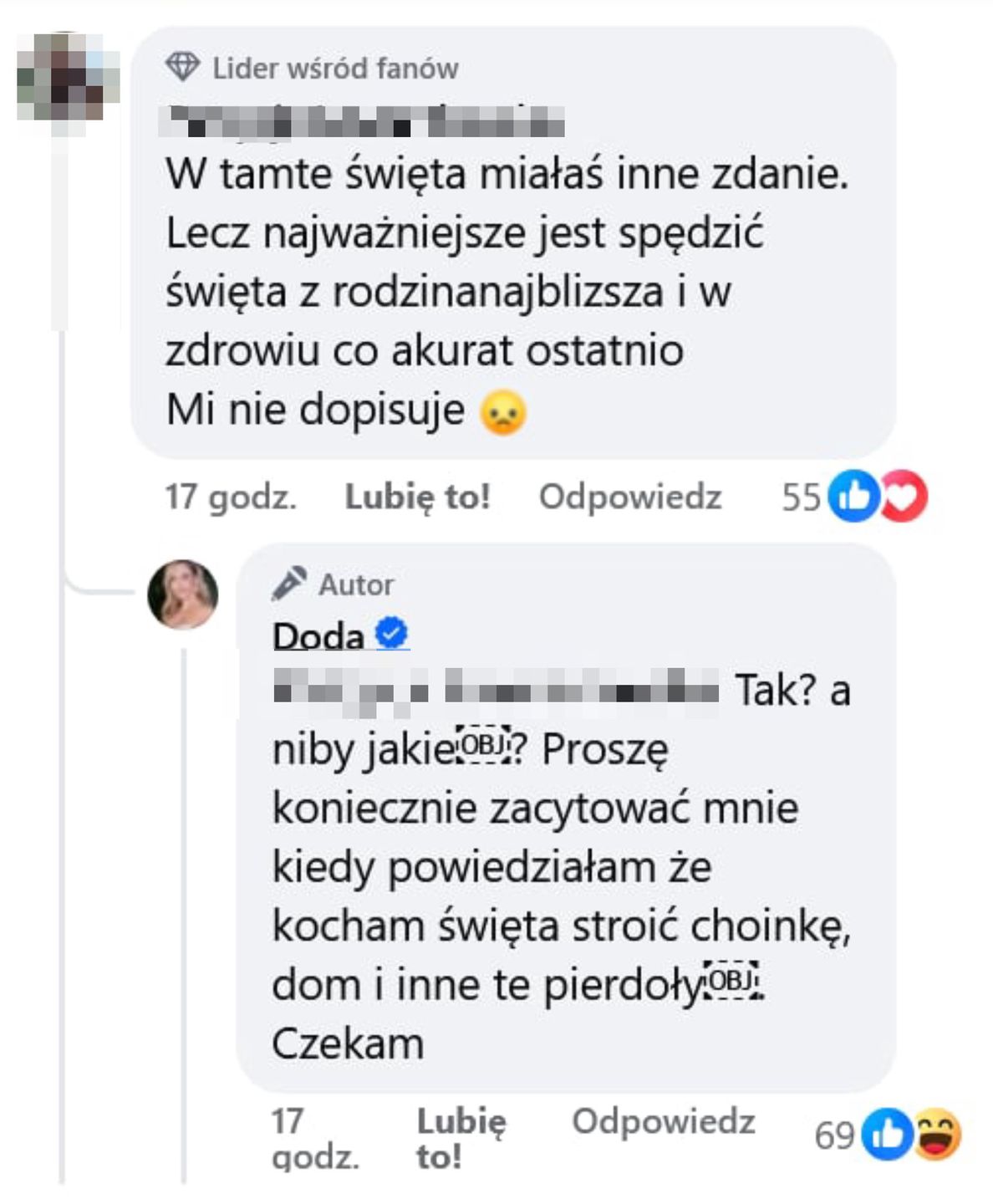 Doda dyskutuje z fanką
