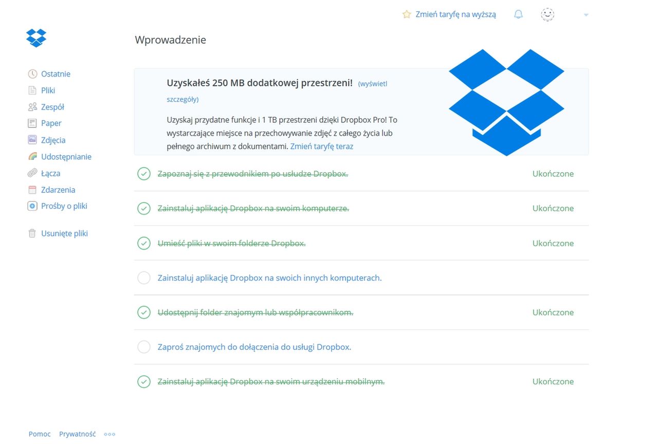 Jak za darmo uzyskać więcej miejsca na dane na Dropboksie?