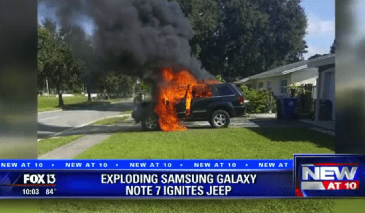 Samsung Galaxy Note 7 wybuchł i spalił Jeepa.