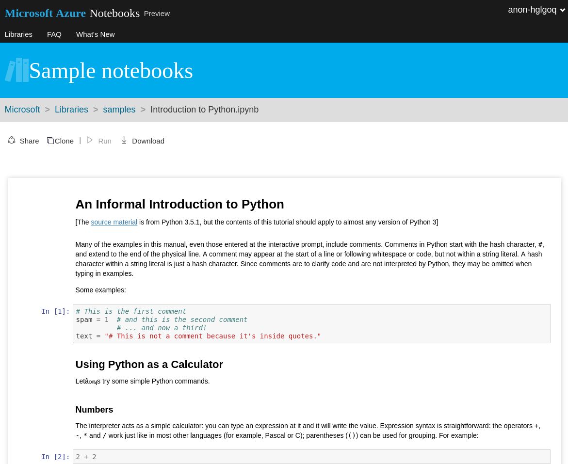 Interaktywne wprowadzenie do Pythona w Microsoft Azure Notebooks