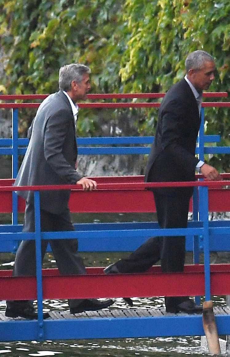 George Clooney and Barack Obama are seen at Lake Como on June 23, 2019 in Cernobbio, Lake Como, Italy.    Pictured: George Clooney and Barack Obama      World Rights, No France Rights, No Italy Rights, No Switzerland Rights