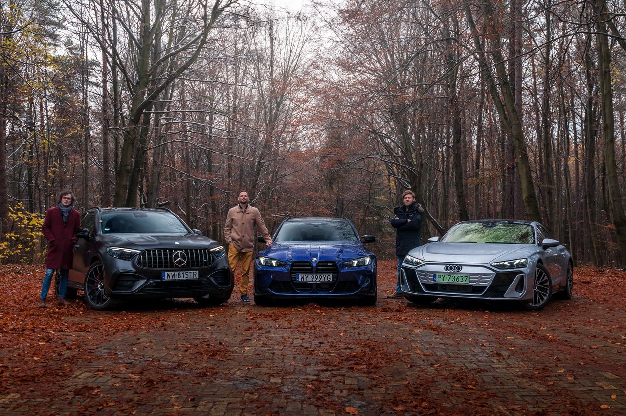 Porównanie: BMW M3 Competition Touring, Audi S e-tron GT i Mercedes-AMG GLC63 S w "polskiej Szwajcarii"