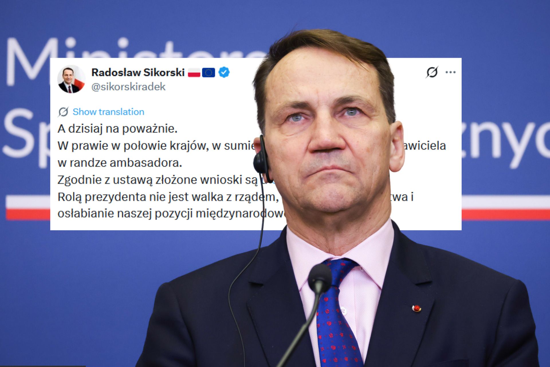 Sikorski uderza w Nawrockiego. "Rolą prezydenta nie jest paraliżowanie państwa"