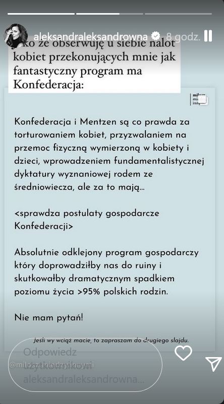 Kwaśniewska udostępnia tekst o Konfederacji
