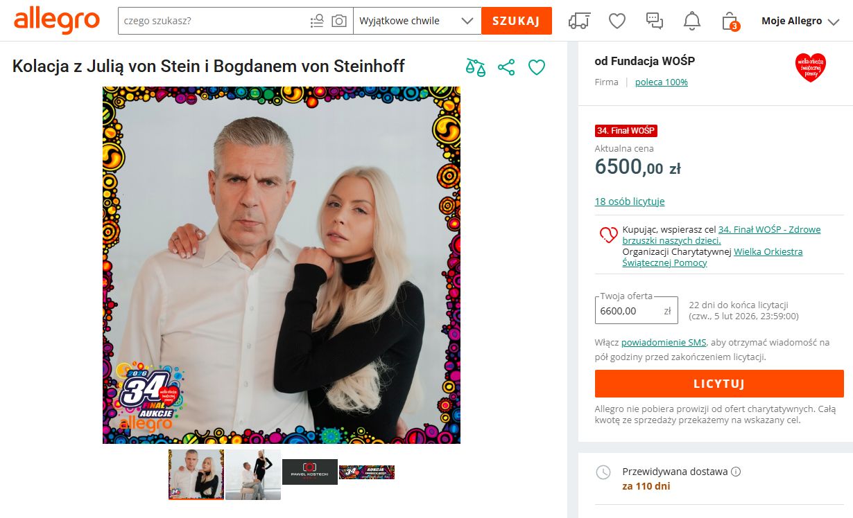 Aukcja WOŚP Julii von Stein i jej taty