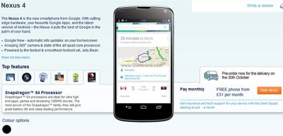 LG Nexus 4 smartfon przedsprzedaż