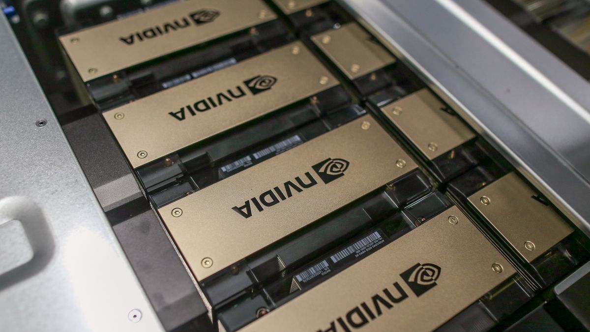 Nvidia H100 chips inside a server room at the Yotta Data Services Pvt. data center, in Navi Mumbai, India, on Thursday, March 14, 2024. Yotta Data Services is buying thousands of Nvidia chips to offer AI capabilities in India. Photographer: Dhiraj Singh/Bloomberg via Getty Images