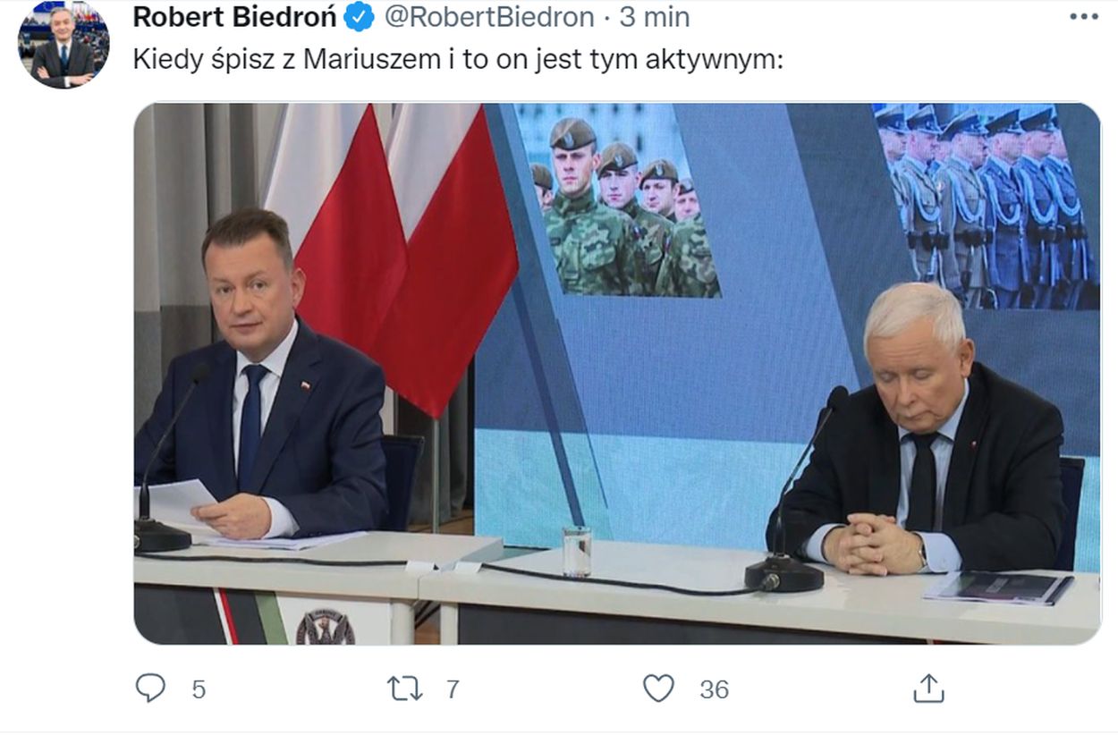 Robert Biedroń żartuje z Jarosława Kaczyńskiego i Mariusza Błaszczaka