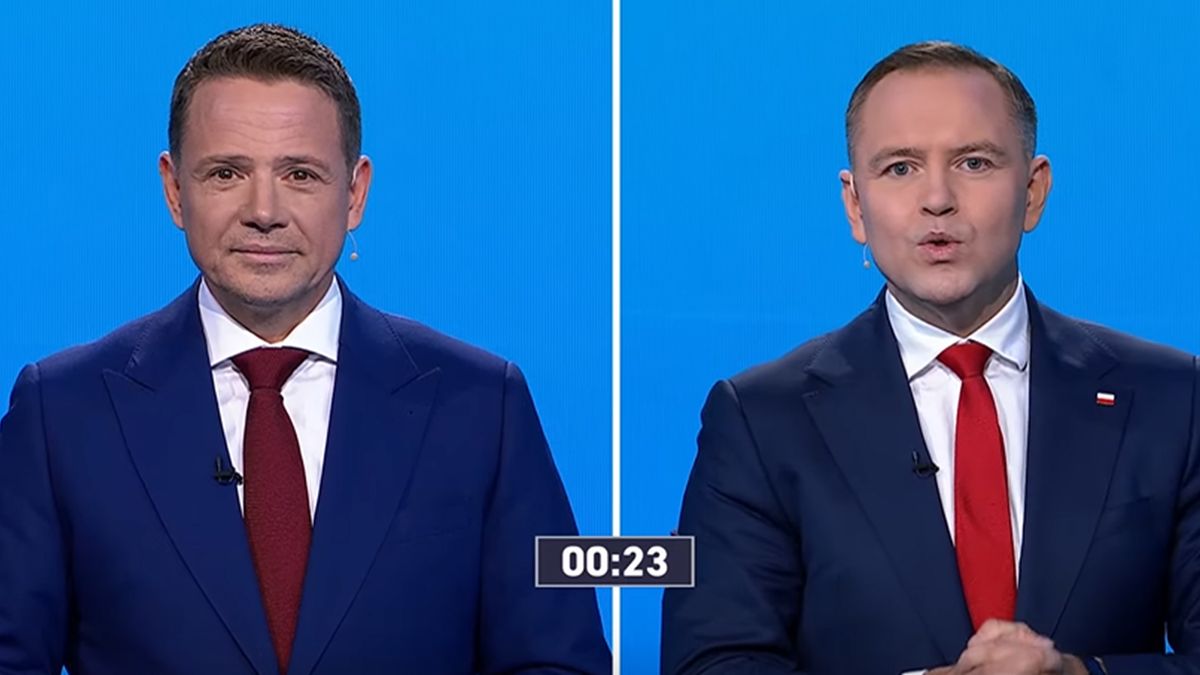Rafał Trzaskowski i Karol Nawrocki podczas debaty prezydenckiej 