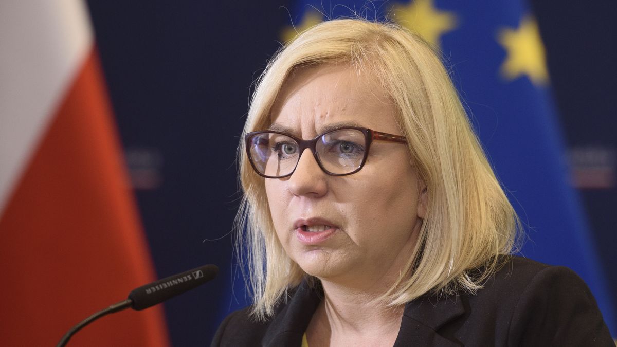 Polish Minister for Climate and the Environment Paulina Hennig-Kloska is speaking during a press conference in Warsaw, Poland, on July 30, 2024. The ministers are presenting an updated map of the so-called ''social forests,'' which are forests located outside urban agglomerations and serve as places for active rest days and an effective way to seek shelter during hot summers amidst the changing climate. (Photo by Aleksander Kalka/NurPhoto via Getty Images)