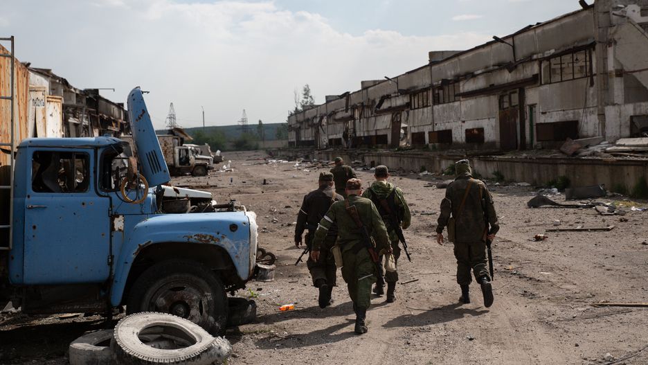 LUGANSK REGION, UKRAINE - MAY 17, 2022: Russian servicemen hold the Zorya chemical plant on the outskirts of Rubizhne. With tension escalating in Donbass in February, the Russian Armed Forces launched a special military operation in Ukraine in response to appeals for help from the Donetsk and Lugansk People's Republics. Alexander Reka/TASS