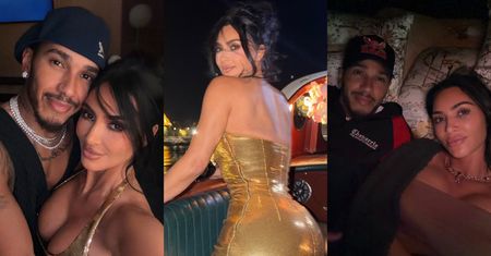 Kim Kardashian i Lewis Hamilton bombardują nas swoim GORĄCYM uczuciem: rejs po Sekwanie, OBCISŁA złota sukienka i kadr Z ŁÓŻKA (ZDJĘCIA)