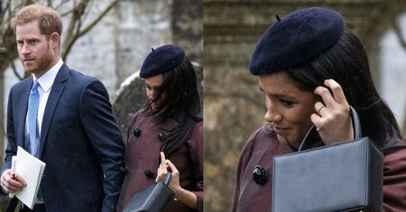 Meghan Markle w bordowym płaszczu walczy z wiatrem na chrzcinach córki Zary Tindall (ZDJĘCIA)