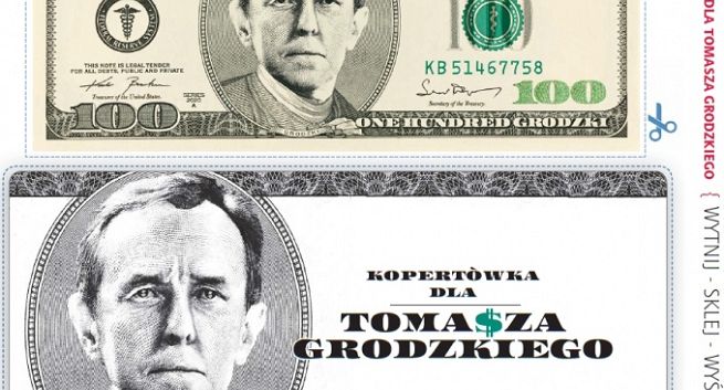 „Gazeta Polska” z kopertą i banknotem dla marszałka Senatu Tomasza Grodzkiego
