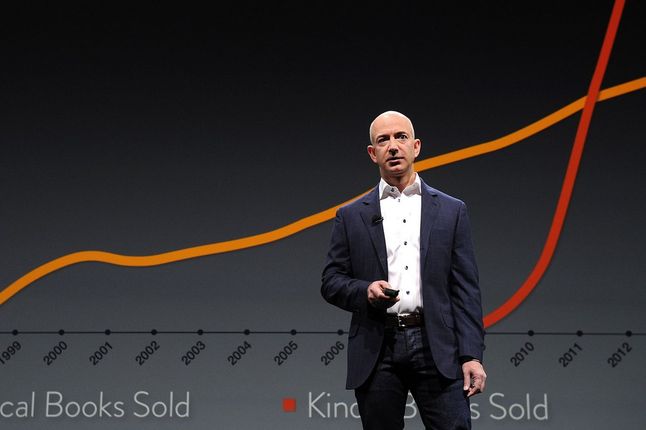Jeff Bezos na tle wykresu sprzedaży
