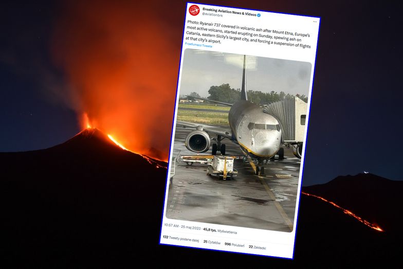 Czarny samolot. Zdjęcie z lotniska po erupcji wulkanu obiegło świat