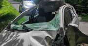 Auto po zderzeniu z łosiem. Dwie osoby w szpitalu. Zwierzę uciekło