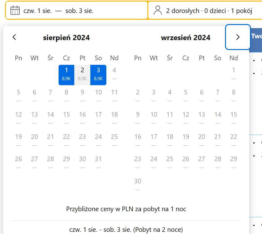 Najdroższy obiekt kosztuje 19 tys. zł za dwie noce