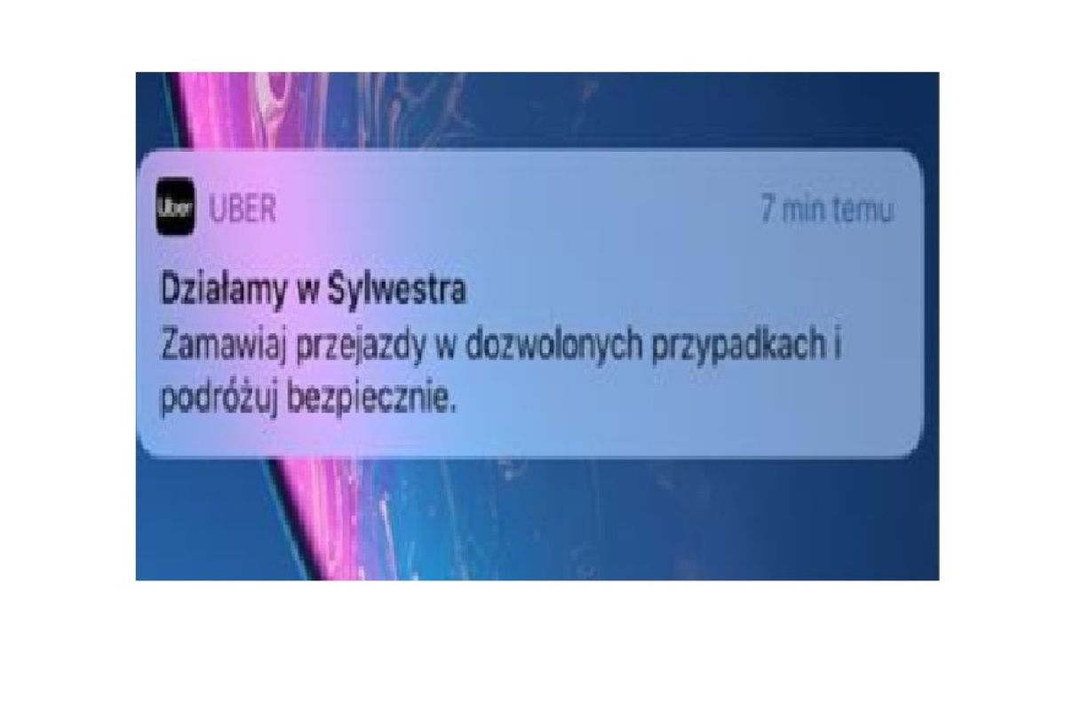 Taką wiadomośc Uber rozsyła klientom 